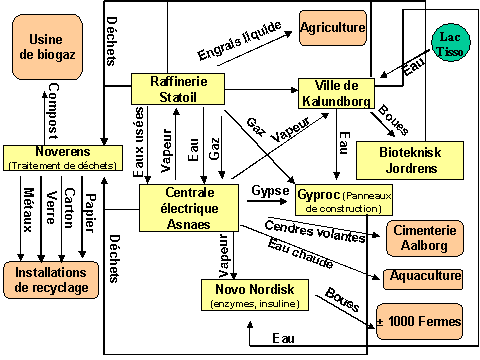 kalundborg Schéma des flux d'échanges au sein du parc industriel de Kalundborg (http://www.systemes-durables.com)