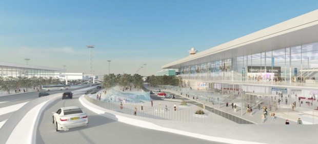 Vue extérieure sur le nouveau bâtiment de liaison.