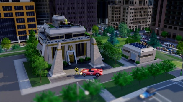 SimCity 2013 : MaxisMan prend la pose devant son quartier général.