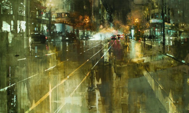 "The Market Street Steamvent" - Oil on Panel - 36 x 60 in. - The Principle Gallery