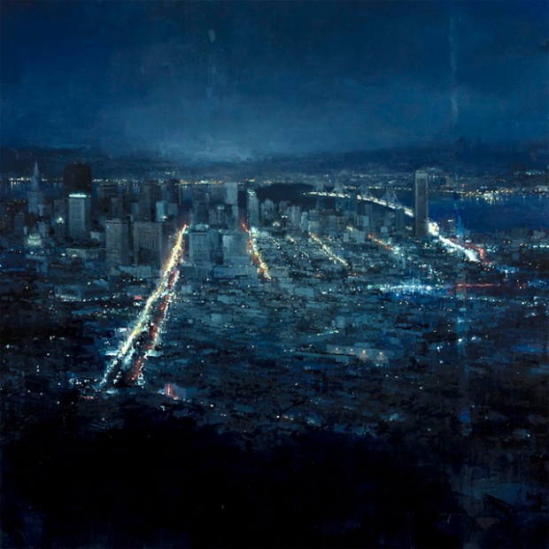 "Evening over San Francisco" - Oil on Panel 48 x 48 inches - The John Pence Gallery