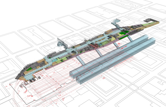 Axonométrie générale de la nouvelle gare souterraine
