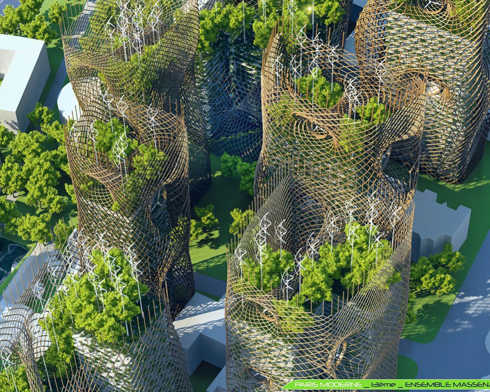Bamboo Nest Towers - Boulevard Masséna - Paris Smart City 2050 - © Vincent Callebaut