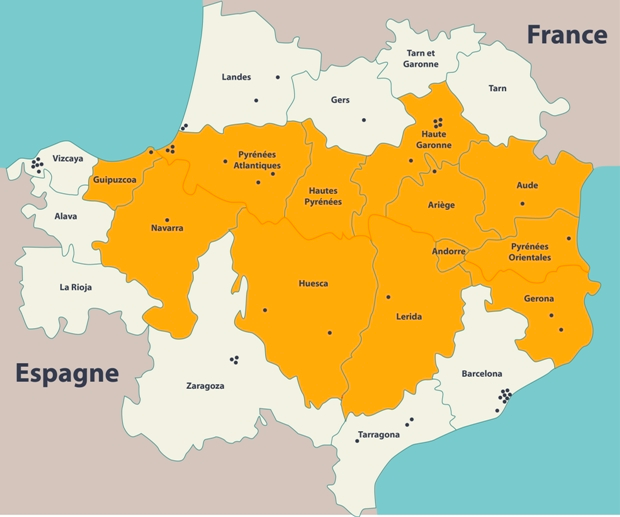 Périmètre du programme européen « Coworking Pyrénées »